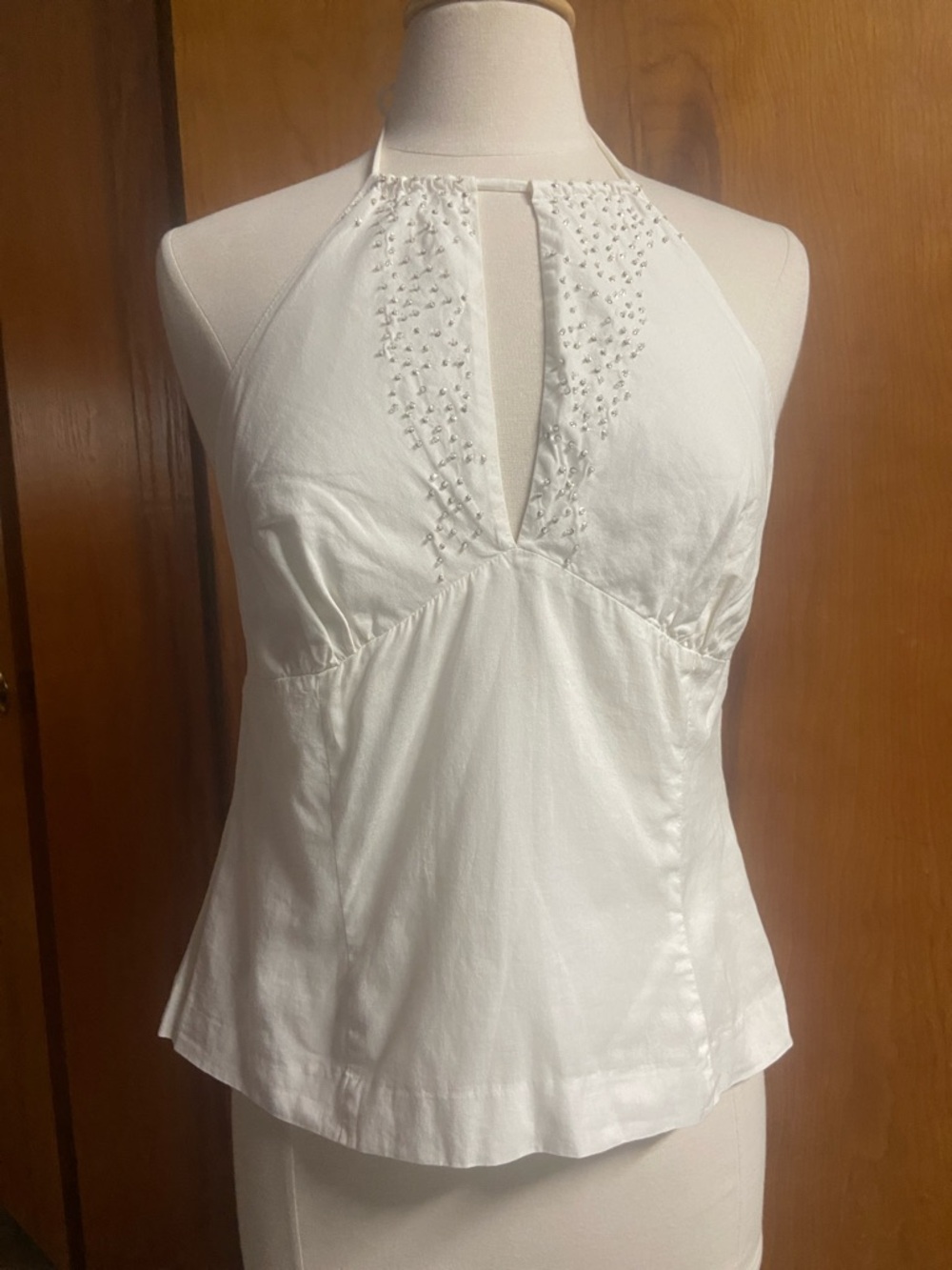 INC International Concepts White Halter Beaded Keyhole Camisole